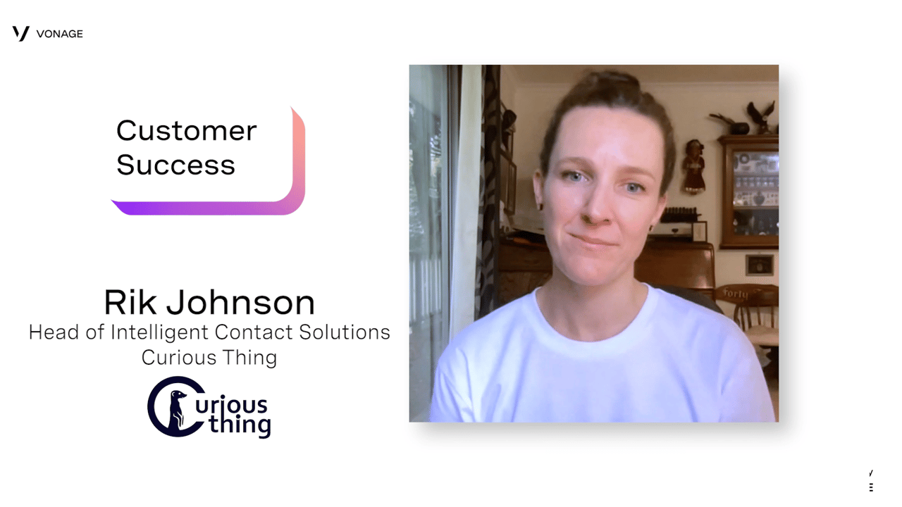 Screenshot of Rik Johnson of Curious Thing speaking about the Vonage solution