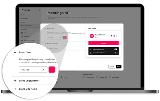 Meetings API Dashboard Customization Meetings API Customization lightbox