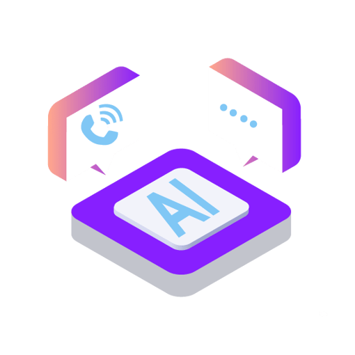 Illustration of a chip-like object laying on the ground with AI written on it. Floating above the chip are two icons representing phone calls and texts.