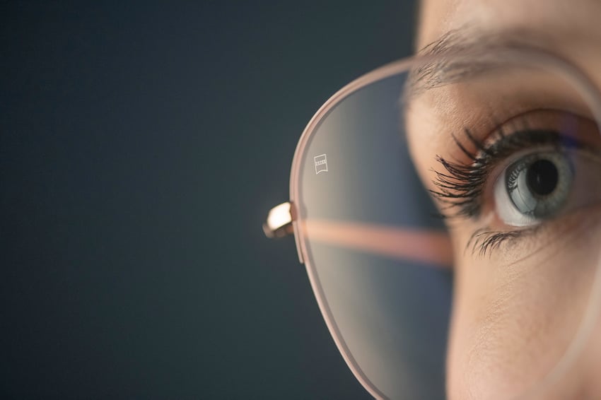 Image of blue eye wearing glasses