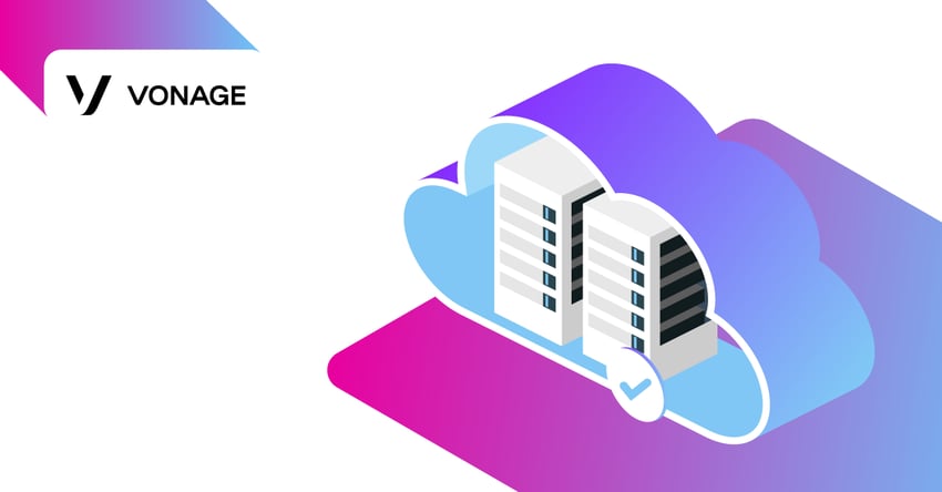 Illustration of a cloud. Inside the cloud sit two stacks of computer servers.