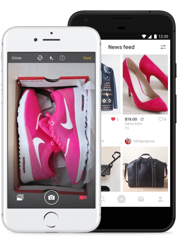 Photo of shoes and clothes online and on phone via app
