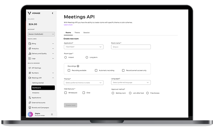 Developer Dashboard for Meetings API